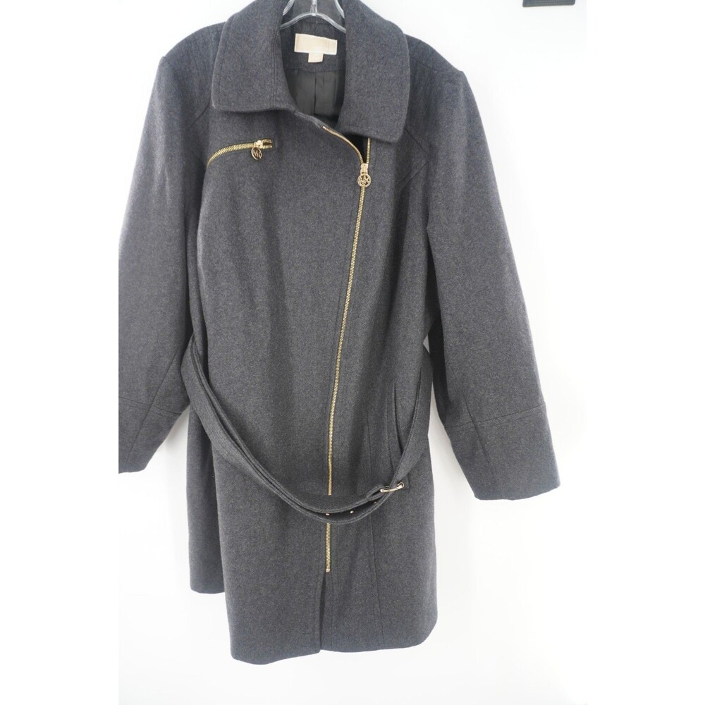 Michael Kors Women's Sz 3X Wool Blend Coat Charcoal Gray & Gold Hardware Glamour